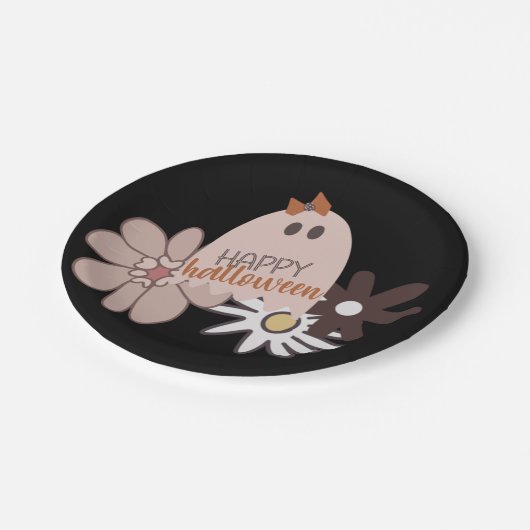 Cute Pink Ghost Floral Halloween Papieren Bordje (Gekanteld)
