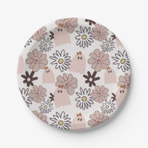 Cute Pink Ghost Floral Halloween Pattern