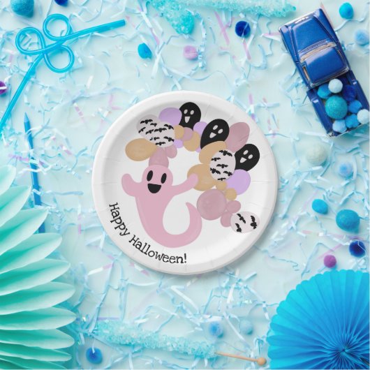 Cute Pink Ghost Kinder Happy Halloween Papieren Bordje (Feest)