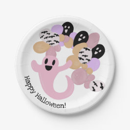 Cute Pink Ghost Kinder Happy Halloween Papieren Bordje