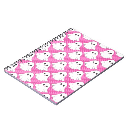 Cute Pink Ghost Pattern Kawaii Halloween Spiral  Notitieboek (Linkerzijde)