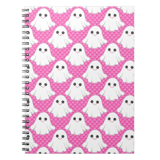 Cute Pink Ghost Pattern Kawaii Halloween Spiral  Notitieboek (Voorkant)