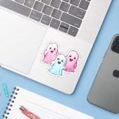 Cute Pink Ghost: Sweet Ghost #10 Sticker (Laptop met iPhone)