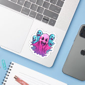 Cute Pink Ghost: Sweet Ghost #8 Sticker (Laptop met iPhone)