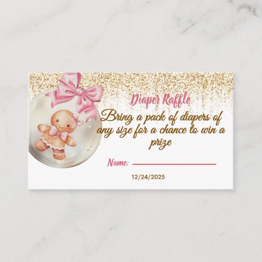Cute Pink Gingerbread  Bauble  Diaper raffle Informatiekaartje (Voorkant)