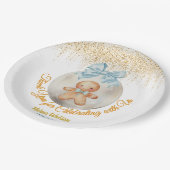 Cute Pink Gingerbread boy Bauble Christmas Papieren Bordje (Gekanteld)