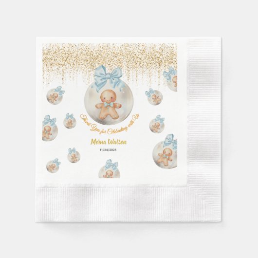 Cute Pink Gingerbread boy in Christmas Bauble Servet (Voorkant)