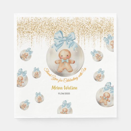 Cute Pink Gingerbread boy in Christmas Bauble Servet (Voorkant)