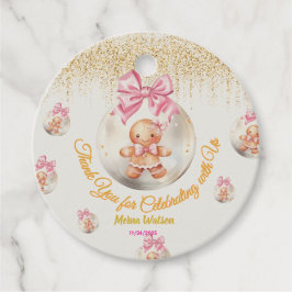 Cute Pink Gingerbread Girl Bauble Christmas Baby  Bedankjes Labels