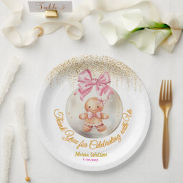 Cute Pink Gingerbread Girl Bauble Christmas Baby  Papieren Bordje