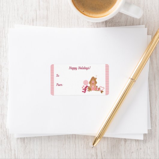 Cute Pink Gingerbrood Candy Cane Gift Label Sticke (Insitu)