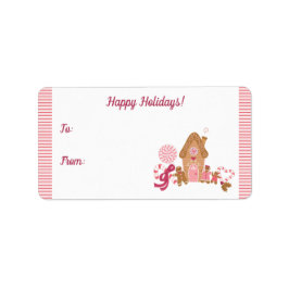 Cute Pink Gingerbrood Candy Cane Gift Label Sticke