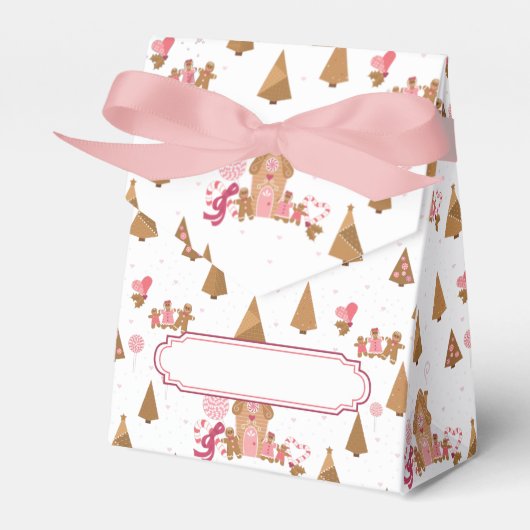 Cute Pink Gingerbrood Candy Cane Tent Favor Box Bedankdoosjes (Voorkant Zijde)