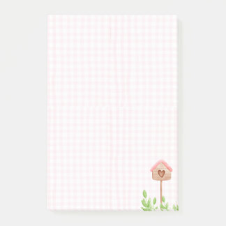 Cute Pink Gingham Birdhouse Heart Cottagecore  Post-it® Notes