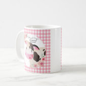 Cute Pink Gingham Floral Koe Boerderij Dier Koffiemok (Voorkant links)