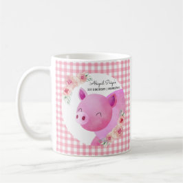 Cute Pink Gingham Floral Pig Boerderij Animal Barn Koffiemok
