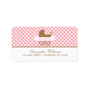 Cute Pink Gingham Pattern and Baby Carriage Etiket