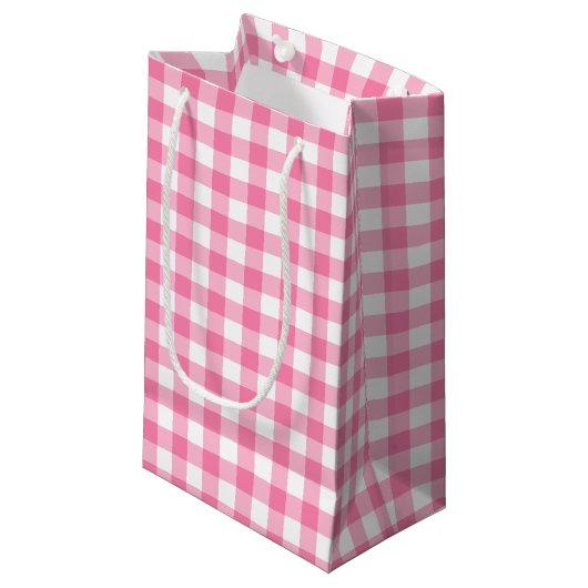 Cute Pink Gingham Pattern Klein Cadeauzakje (Voorkant Gekanteld)