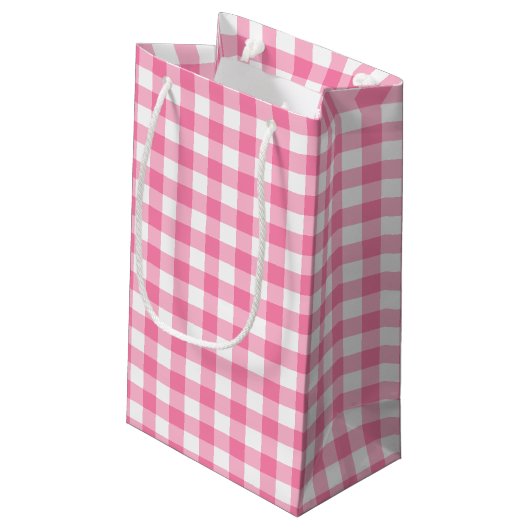 Cute Pink Gingham Pattern Klein Cadeauzakje (Achterkant Gekanteld)
