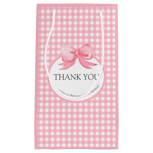 Cute Pink Gingham Picnic Print Dank je wel Klein Cadeauzakje (Voorkant)