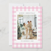 Cute Pink Gingham Plaid 5 Photo Christmas Feestdagenkaart (Voorkant)