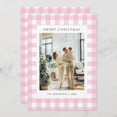 Cute Pink Gingham Plaid 5 Photo Christmas Feestdagenkaart (Voorkant / Achterkant)