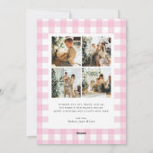 Cute Pink Gingham Plaid 5 Photo Christmas Feestdagenkaart (Achterkant)