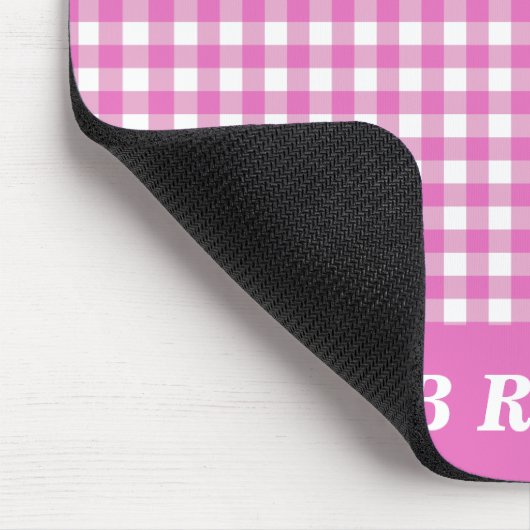 Cute  Pink Gingham Plaid Personalized Muismat (Hoek)