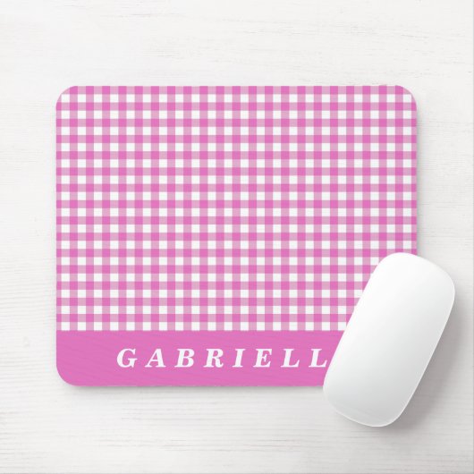 Cute Pink Gingham Plaid Personalized Muismat (Met muis)