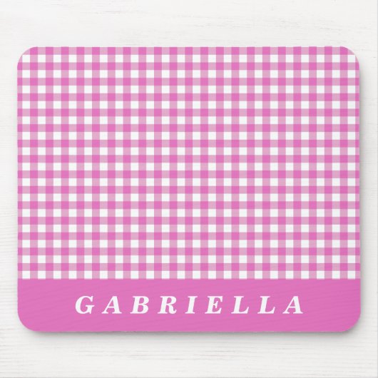 Cute Pink Gingham Plaid Personalized Muismat (Voorkant)