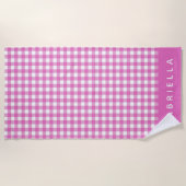 Cute  Pink Gingham Plaid Personalized Strandlaken (Voorkant)