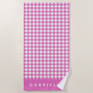 Cute  Pink Gingham Plaid Personalized Strandlaken