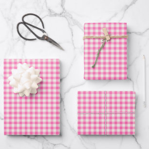 Cute  Pink Gingham Pset Pattern Inpakpapier Vel