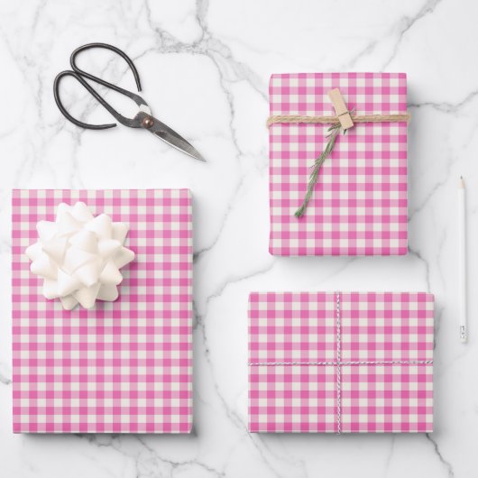 Cute  Pink Gingham Pset Pattern Inpakpapier Vel (Voorkant)