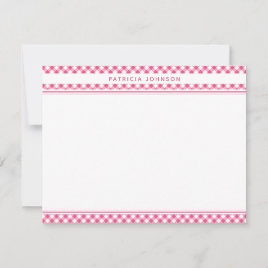 Cute Pink Gingham Pset Personalized Notitiekaartje (Voorkant)