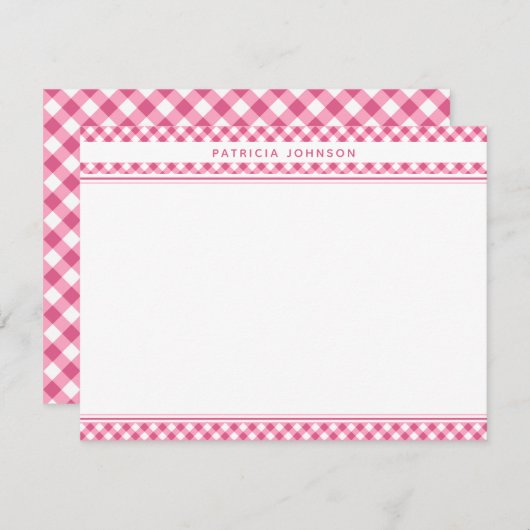 Cute Pink Gingham Pset Personalized Notitiekaartje (Voorkant / Achterkant)