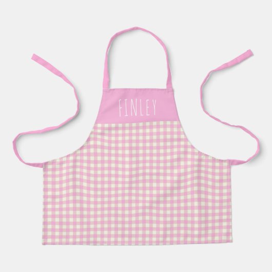 Cute Pink Gingham Pset Persoonlijk Kind Schort (Voorkant)