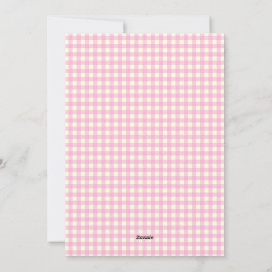 Cute Pink Gingham Pset Portret met kerstmis Feestdagenkaart (Achterkant)