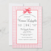 Cute Pink Gingham Red Bow Baby shower Kaart (Voorkant)