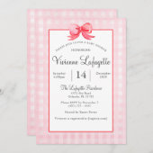 Cute Pink Gingham Red Bow Baby shower Kaart (Voorkant / Achterkant)