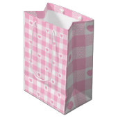 Cute Pink Gingham Vichy met hart Medium Cadeauzakje (Voorkant Gekanteld)