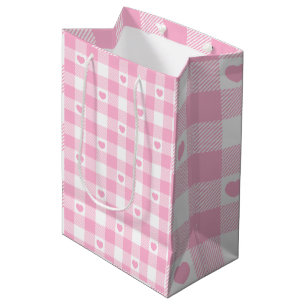 Cute Pink Gingham Vichy met hart Medium Cadeauzakje