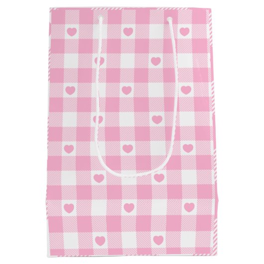 Cute Pink Gingham Vichy met hart Medium Cadeauzakje (Achterkant)