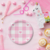 Cute Pink Gingham Vichy met hart Papieren Bordje (Feest)