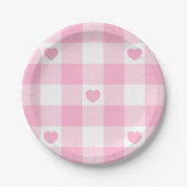 Cute Pink Gingham Vichy met hart Papieren Bordje (Voorkant)