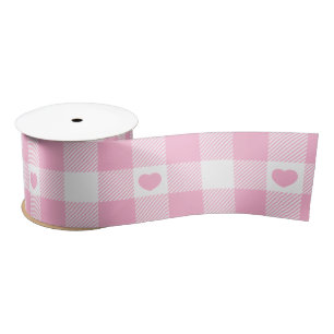 Cute Pink Gingham Vichy met hart Satijnen Lint