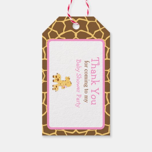 Cute Pink Giraffe Bedankt Gift Label Cadeaulabel (Voorkant)