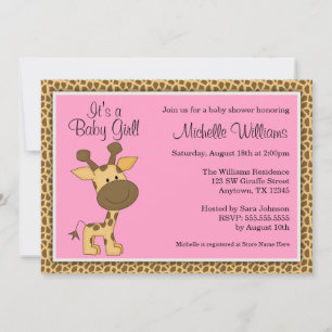 Cute Pink Giraffe Girl Baby shower Kaart