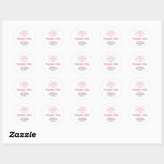 Cute Pink Girl Baby shower Classic Round Sticker (Vel)