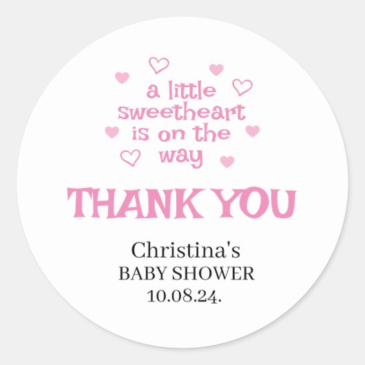 Cute Pink Girl Baby shower Classic Round Sticker (Voorkant)